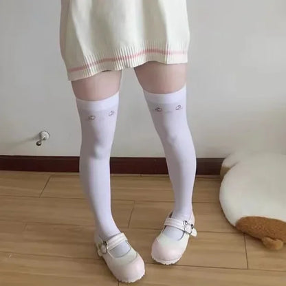 SS69 Japanese Kawaii Expression Thigh High Socks - White Plaid Over Knee