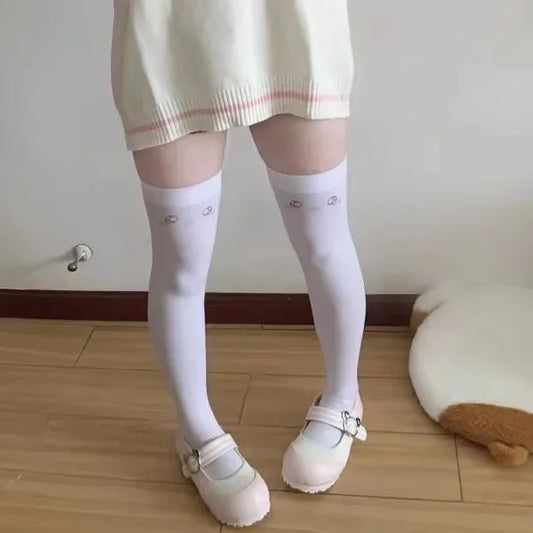 SS69 Japanese Kawaii Expression Thigh High Socks - White Plaid Over Knee
