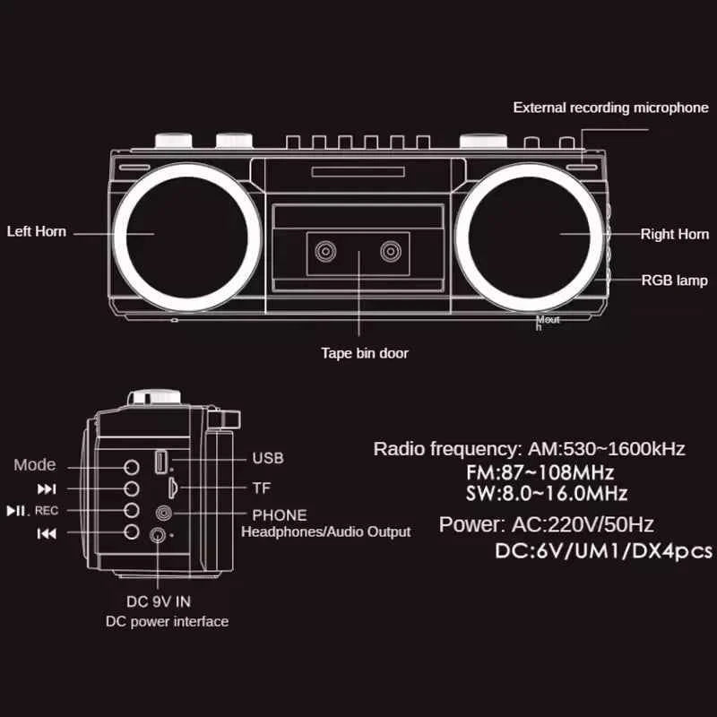 Desktop Retro Cassette Recorder Player With Am Fm Sw Portable Player Wireless Bluetooth Speaker Radio Auto Stop Tape FM Radio
