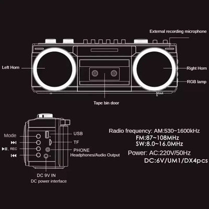 Desktop Retro Cassette Recorder Player With Am Fm Sw Portable Player Wireless Bluetooth Speaker Radio Auto Stop Tape FM Radio