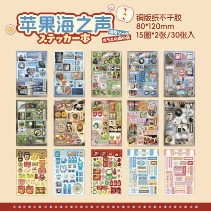 30sheets Kawaii Japanese Showa style cuisine glitter film die-cutting sticker book DIY handmade scrapbook aesthetic stationery SS69 7.69 B