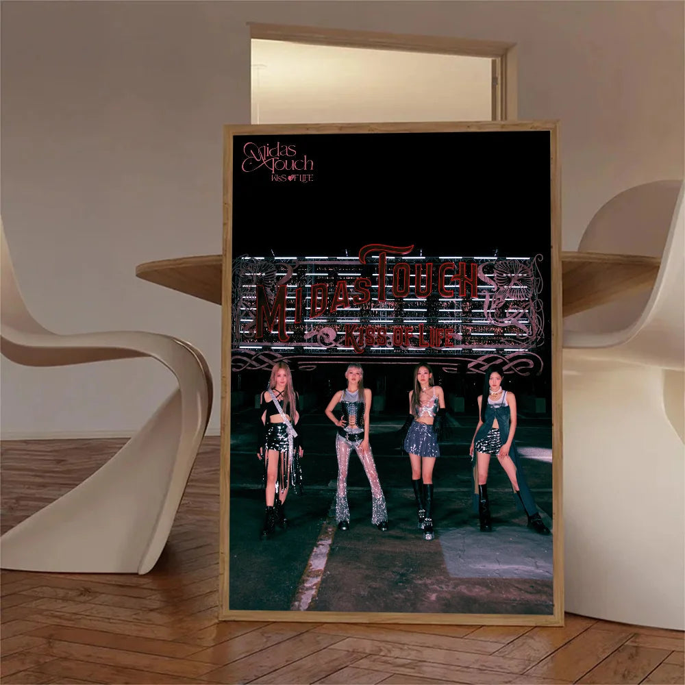 Kpop Girl Group Kiss Of Life Poster Self-adhesive Art Waterproof Paper Sticker Coffee House Bar Room Wall Decor SS69