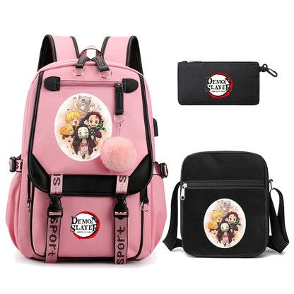 3Pcs Kamado Nezuko Demon Slayer Backpacks Set for Girls Anime School Bag Teenager Student Canvas Laptop Back Pack Women Rucksack SS69 52.69 4980745