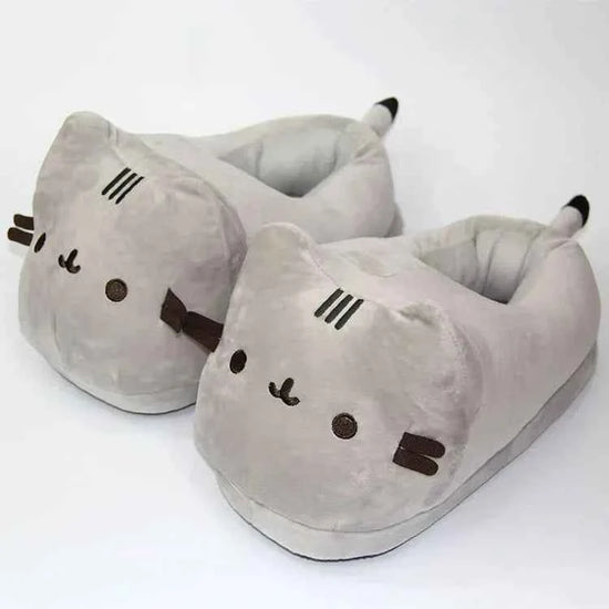 Cartoon Full Covered Cat Slippers Warm Winter Slides Soft Plush Doll Indoor Cute Anime Bedroom Shoes  Home Use
