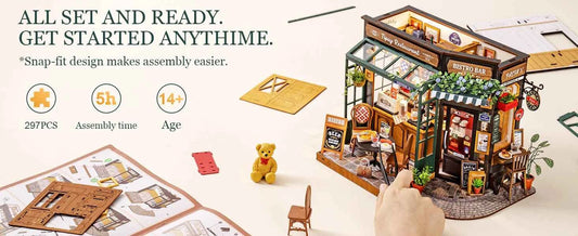 Robotime Rolife DIY Miniature House Kit Tipsy Restaurant Desk Bookshelf Decoration for Adults Gift Idea For Girls Boys Kids