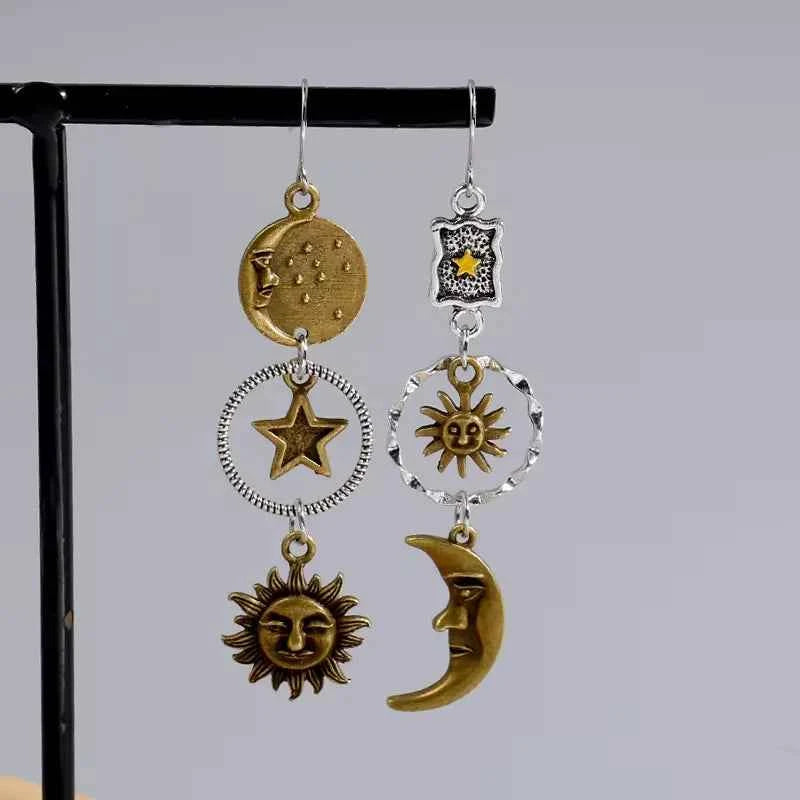 SS69 Greek Mythology Sun and Moon Asymmetric Drop Earrings, Zinc Alloy