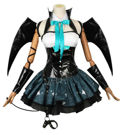 Women Sexy Demon Miku Cosplay Costumes Anime Devil Hatsune Cosplay Uniform Dress Wigs Wings Suit With Horns Tail Halloween Party