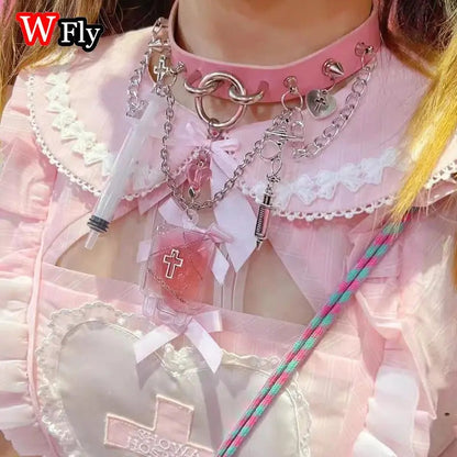 Harajuku Hot Girl Lolita Mine Sweetheart Disease Petite Nurse Needle Cross Medical Subculture Bow Collar Accessories Y2k SS69