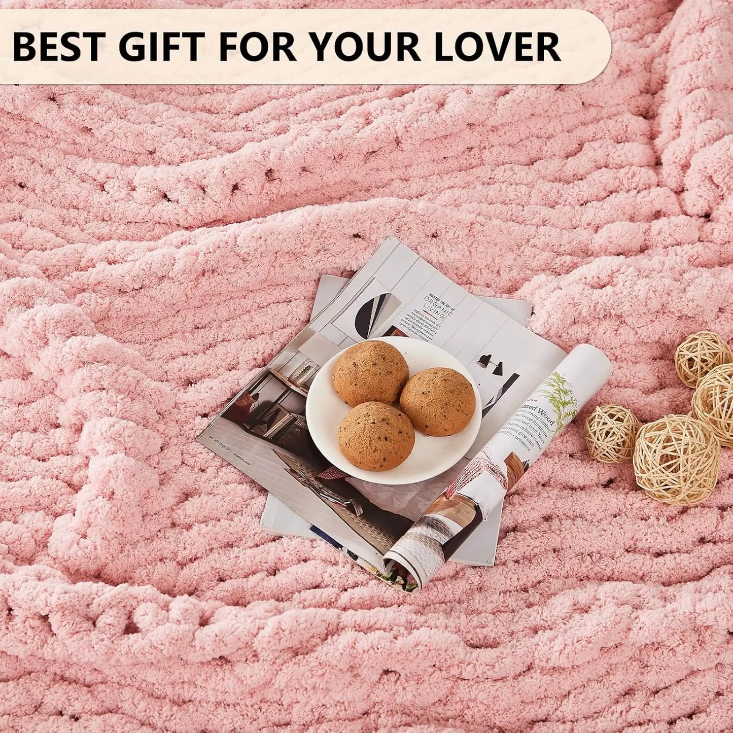 Chunky Knit Blanket Throw Chenille Chunky Knitted Throw Blanket for Bed Couch Handmade Thick Big Cable Knit Blanket