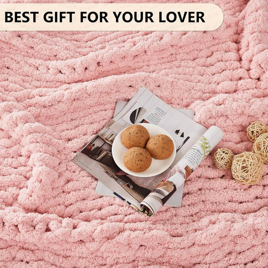 Chunky Knit Blanket Throw Chenille Chunky Knitted Throw Blanket for Bed Couch Handmade Thick Big Cable Knit Blanket