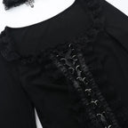 AltGoth Aesthetic Goth T-shirt Women Hotsweet Y2k E-girl 2000s Streetwear Lace Patchwork Square Collar Long Sleeve Crop Tee Tops - SS69