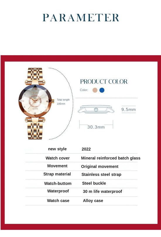 SENO Ocean Star Women Crystal Watch 2024 Top Brand Luxury Rose Gold Women Bracelet Watch for Ladies Wrist Watch Relogio Feminino SS69
