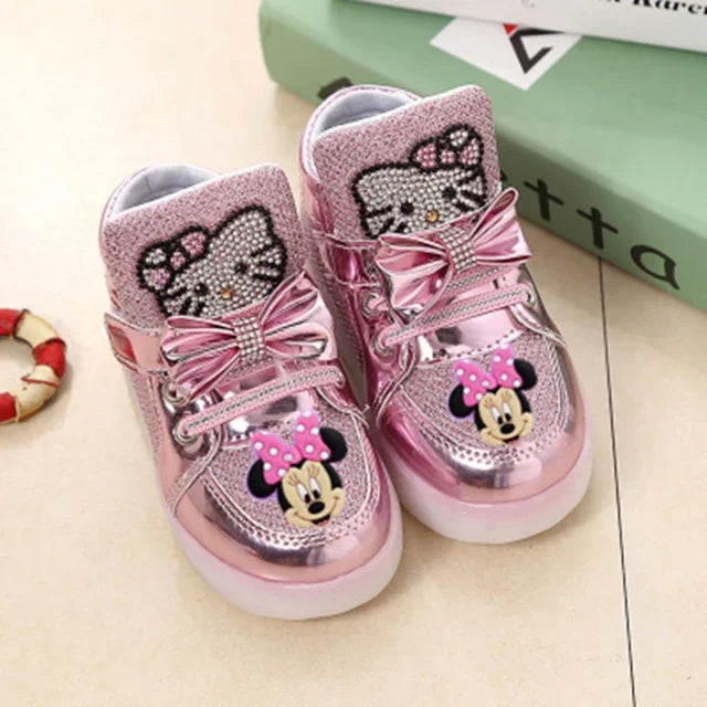 Disney Minnie girl children's sports shoes flashing shoes cartoon LED casual shoes