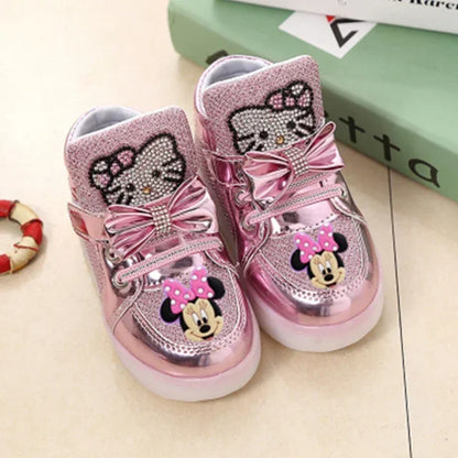 Disney Minnie girl children's sports shoes flashing shoes cartoon LED casual shoes