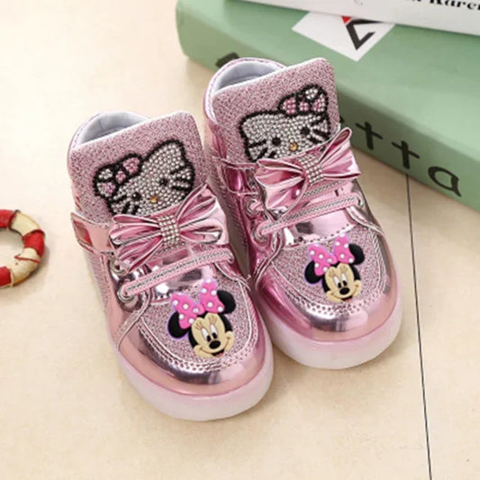Disney Minnie girl children's sports shoes flashing shoes cartoon LED casual shoes