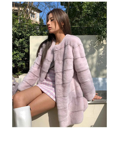 HDHOHR 2025 New 100% Real Mink Fur Coat Women Fashion Essential Natural Mink Fur Jackets Warm Royel Blue Winter Fur Coat
