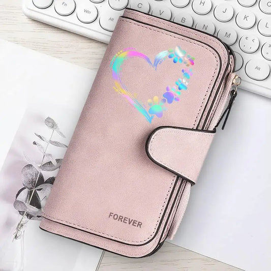 ZeAiLi Long PU Leather Clutch Wallet with Animal Paw and Butterfly Print