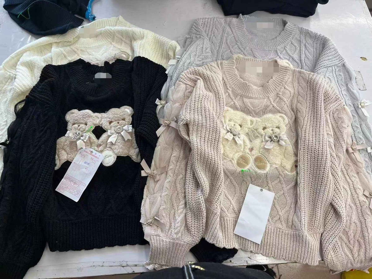 Mine Style Autumn and Winter Classic Cartoon Bear Sweater Lady Girls Sweet Round Neck Loose Sweater Japanese Liz Knit Tops