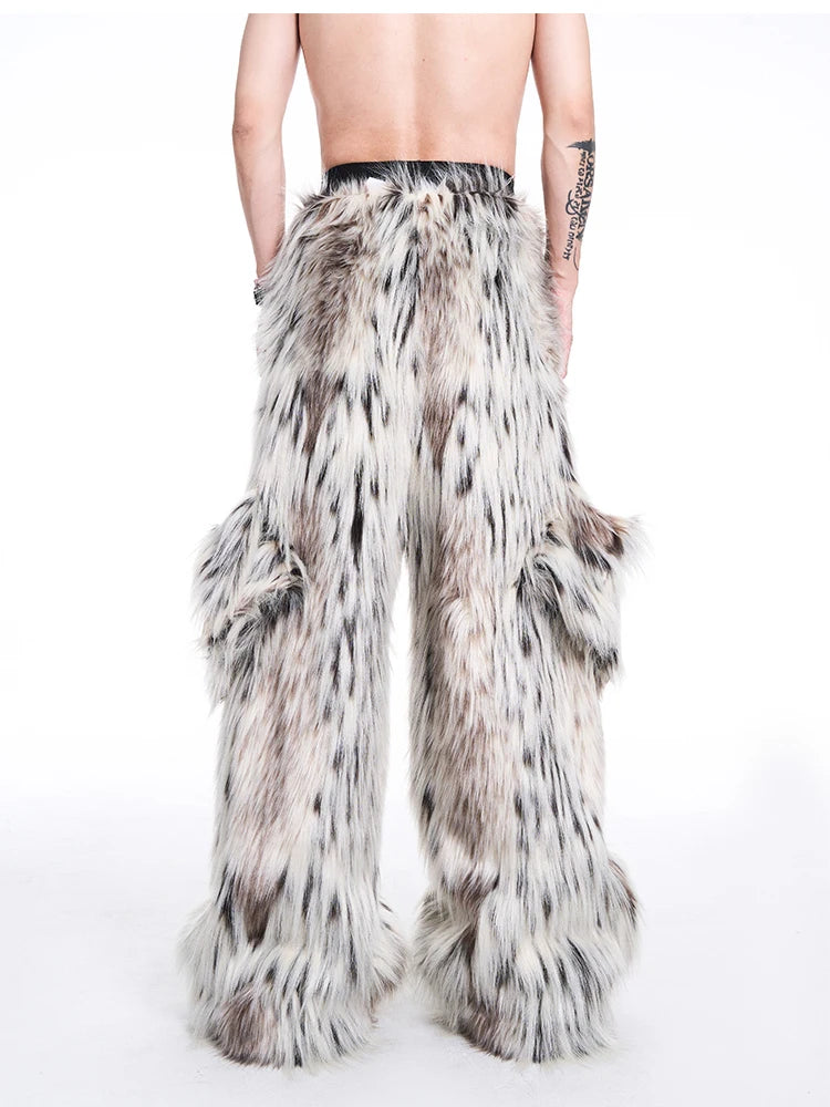 Mauroicardi Men's Faux Fur Wide Leg Pants