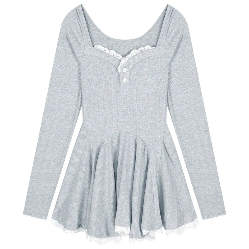 Women Sexy Korean Dress French Style Waist Closed Long Sleeve Collarbone Exposed Sweet SS69