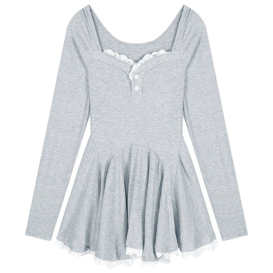 Women Sexy Korean Dress French Style Waist Closed Long Sleeve Collarbone Exposed Sweet SS69