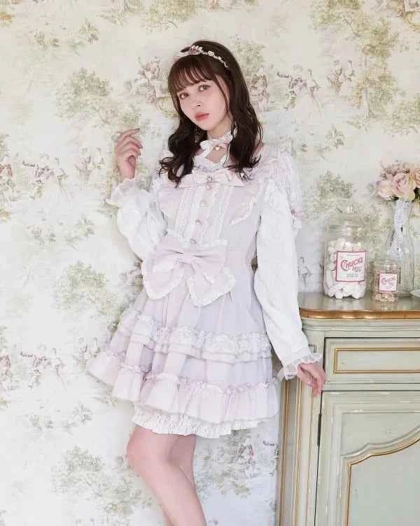 Japanese Liz Dresses Women Autumn New Girl's Sweet Cute Bud Mini Series Mass Production Angel Small Cake Dress Bow Lolita Dress