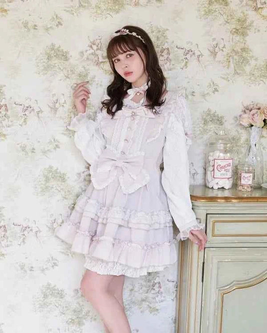 Japanese Liz Dresses Women Autumn New Girl's Sweet Cute Bud Mini Series Mass Production Angel Small Cake Dress Bow Lolita Dress
