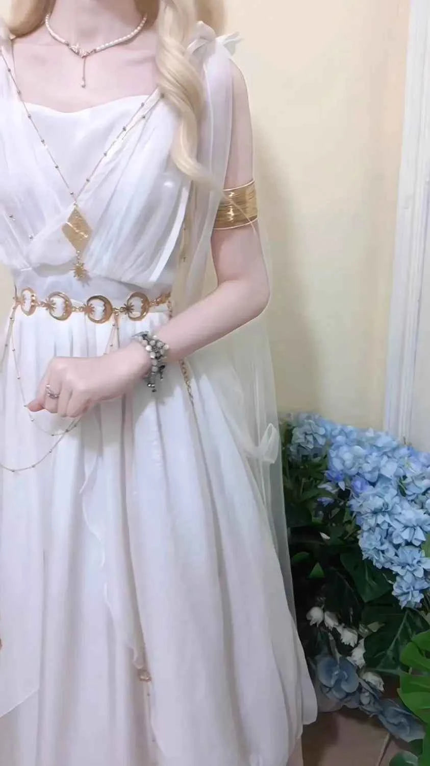NONSAR God Greek Sweet Vintage Fairy Dress Women Summer Court Style Han Elements Chiffon Elegant floating Strap Long Dresses