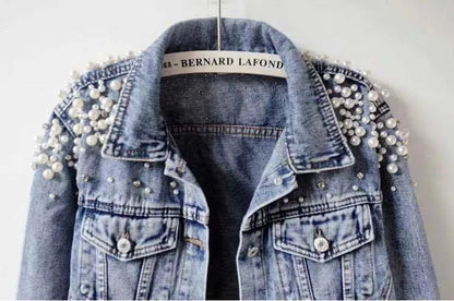 Pearl Denim Coat Women Cotton Spring Autumn Ropa Cardigan Jeans Punk Gothic Bomber Jacket Windbreaker Y2k Women Jackets Korean SS69