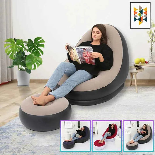 Inflatable Lazy Sofa Chair PVC Flocking Foldable Sofa With Slip-on Lunch Lounge Chair Set