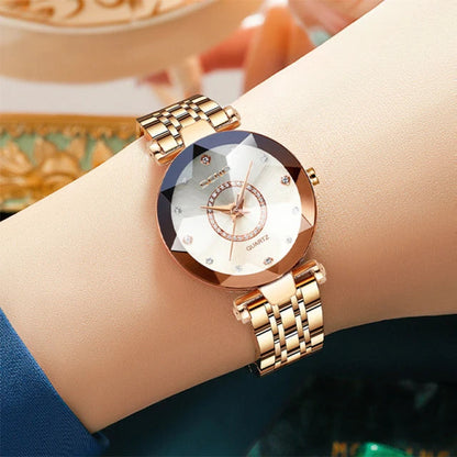 SENO Ocean Star Women Crystal Watch 2024 Top Brand Luxury Rose Gold Women Bracelet Watch for Ladies Wrist Watch Relogio Feminino SS69 19.69 white