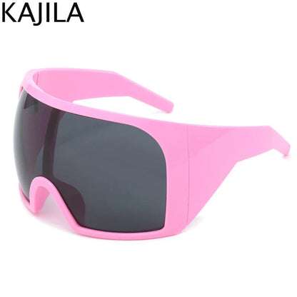 Oversized Punk Shield Sunglasses Women Men Big Frame 2024 Luxury Brand Steampunk Mask Sun Glasses For Ladies Sports Goggle UV400 SS69 9.69 C5 Pink Gray / FK-12121
