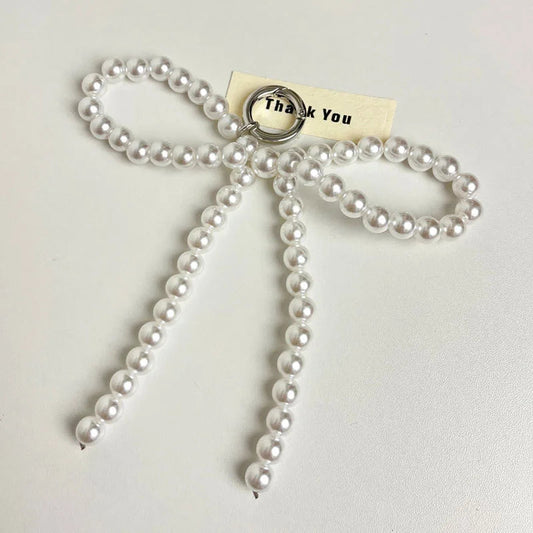 ZAKOL Y2K Korean Cute Beaded Pearl Bowknot Keychain for Women Girls Metal Bow Pendant Bag Decoration Accessories SS69 8.69 White Pearl