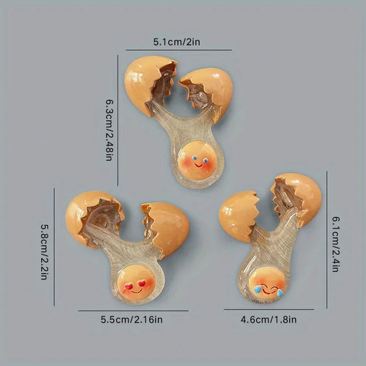 1-Pack Cute Smiling Chick Broken Eggshell Refrigerator Magnets, Round Plastic Kitchen Decor, Fun Cartoon Egg Fridge Magnets SS69