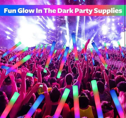 jianyana 100Pcs LED Foam Glow Sticks RGB Light Up Cheer Tubes for Parties