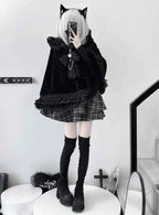 Japanese Mine Lace Splicing Cute Bow Lolita Shawl Jacket Autumn and Winter New Sweet Girl Loose Warm Plush Cape Coat Women