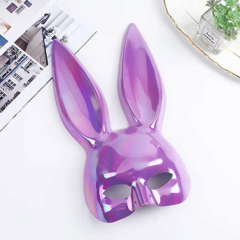 Exaggerated Rabbit Ear Mask - Black & White PVC Costume Accessory