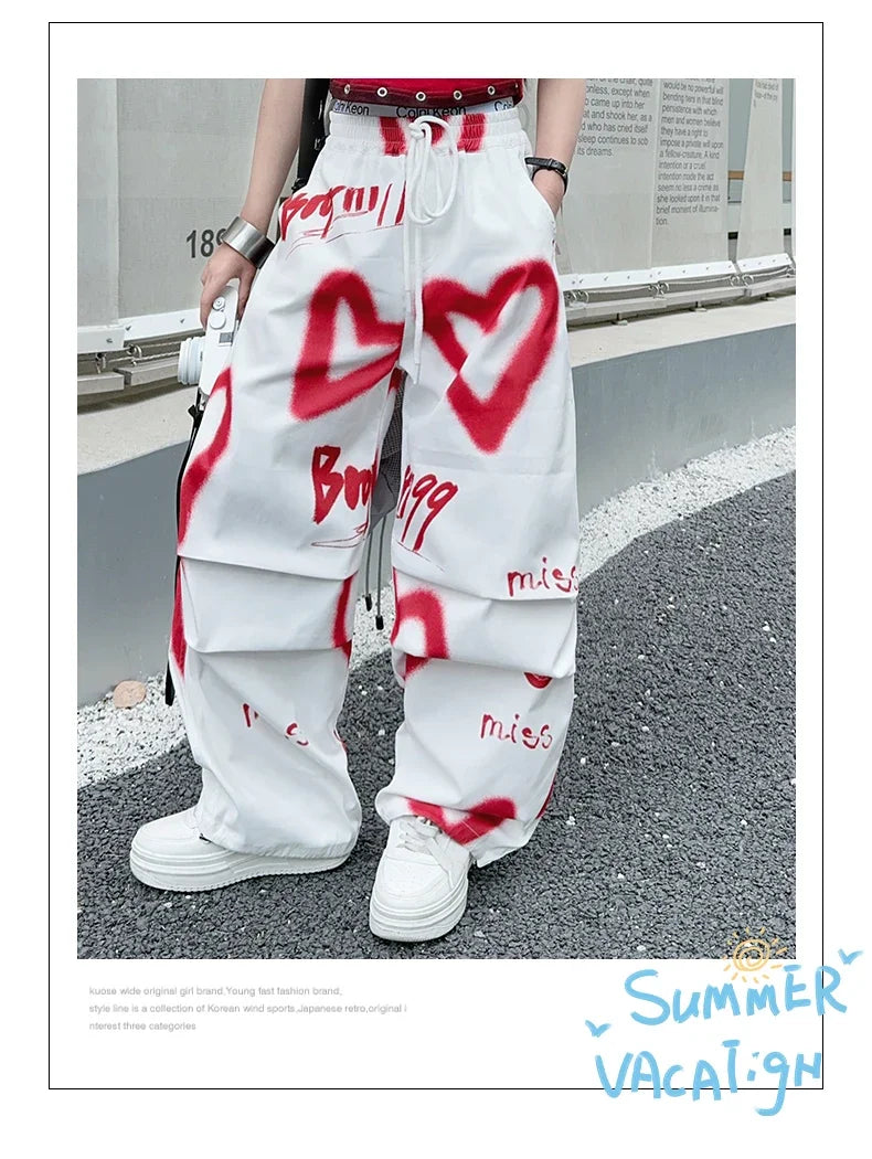 summer junior Girls Love Graffiti Casual Pants teenager girl Casual Hip Hop cargo pants kids Dance pants children clothes SS69