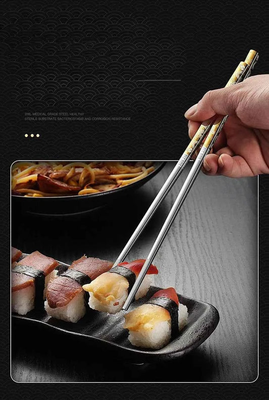 5 pairs 316L Stainless Steel Chopsticks Dragon Pattern New Style Chopsticks Food Grade Household Anti Mildew Extended Chopsticks