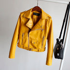 Women's PU Leather Motorcycle Jacket - Slim Fit, Turn-Down Collar