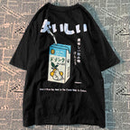 Cute Japanese Cat Print Oversized T-shirt Women Men Short Sleeve Loose Casual Tee Shirt Streetwear Tops Cotton Harajuku Clothing SS69