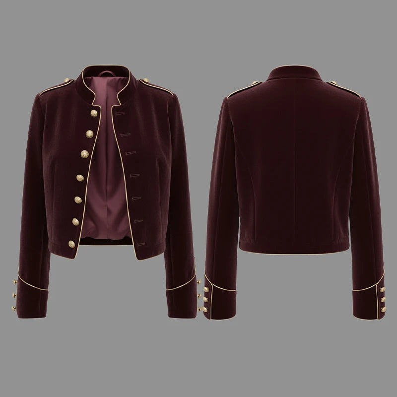 Modigirl Women's Velvet Wine Red Casual Jacket - Autumn/Winter