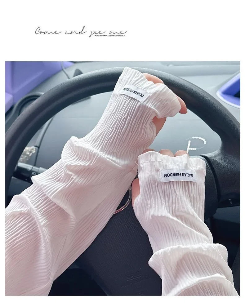 Ice Silk Sunscreen Arm Sleeves - UV Protection for Driving & Cycling