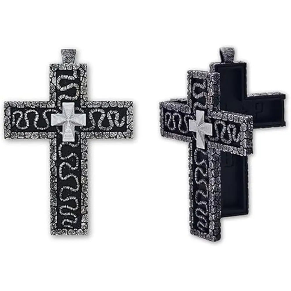 with Secret Compartment Cross Pendant Necklace Openable Stainless Steel Chain Pendant Necklace Vintage 3D Printed Charm Jewelry SS69