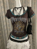 Harajuku Gothic Punk Short Sleeve T-shirts Women Subculture Printed Y2k Crop Top Tees Summer Casual American Vintage T Shirts