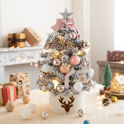 45/60cm Mini Christmas Tree With Lights DIY Desktop Golden Red Christmas Decorations 2024 New Year Home Party Windows Ornaments SS69 38.69 Pink / 45cm