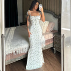 Hugcitar Women Floral Spaghetti Strap Bodycon Maxi Dress