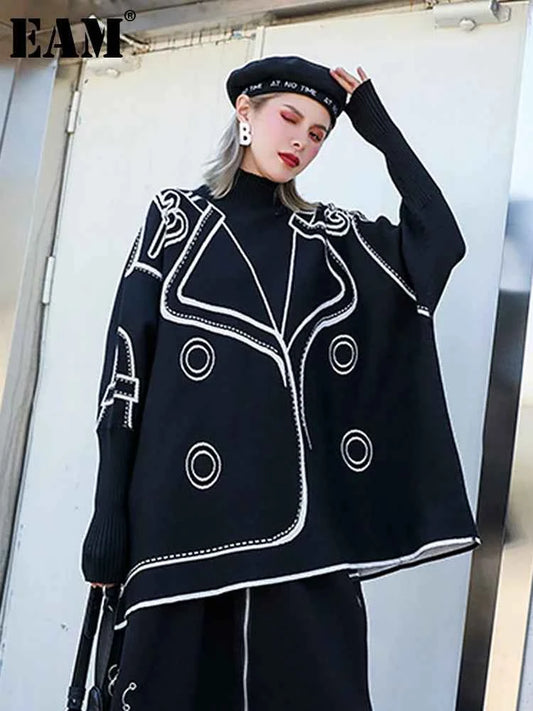 [EAM] Both Side Wear Big Size Knitting Sweater Turtleneck Long Sleeve Women Pullovers New Fashion Autumn Winter 2025 1DE3629