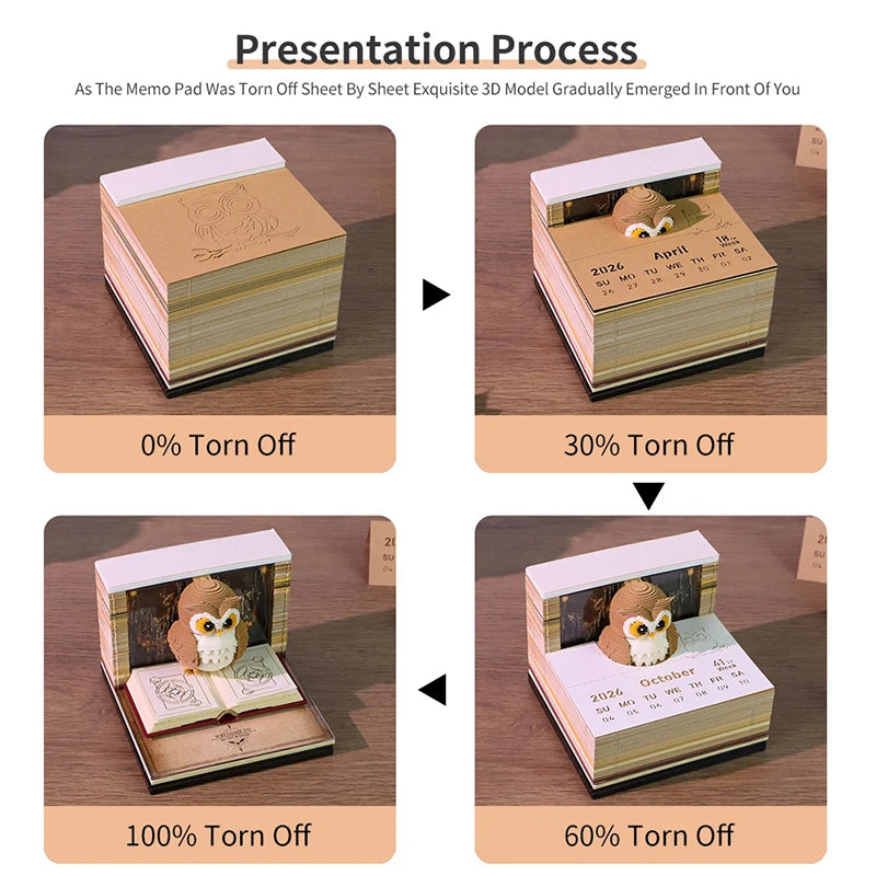 ANENG 2026 3D Desk Calendar Time Piece with LED Light Paper Carving Memo Pad