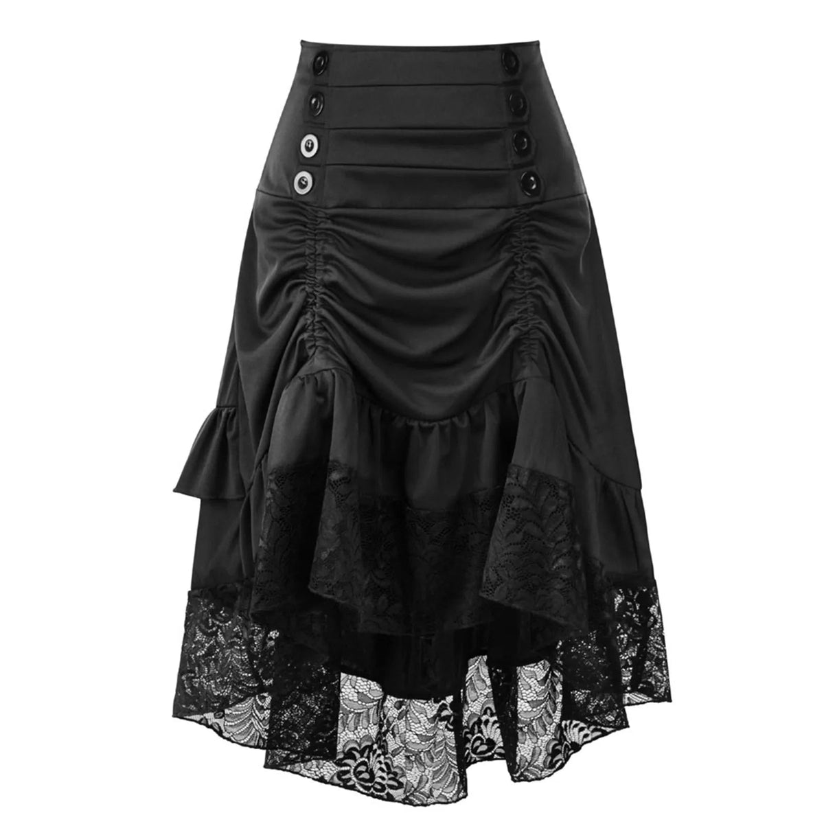 Steampunk Women's Skirts Button High Waist Ruffle Lace Stitching Irregularity Hem Gothic Skirt Medieval Victorian Party Faldas SS69 20.69 Black / XXL / United States